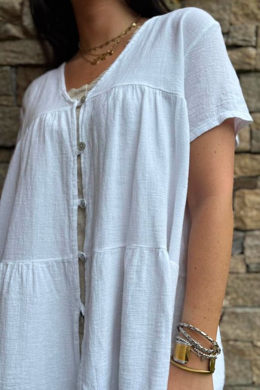 Lina Linen Blend Smock Over Shirt White